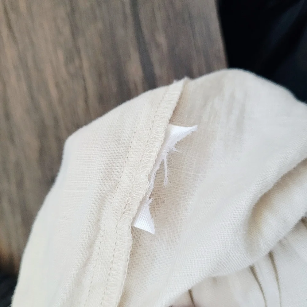 Linen-Blend Cream High-Waist Pants